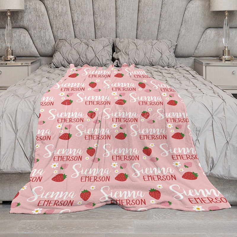 Lofaris Personalized Strawberry Blanket with Custom Name Berry Sweet Fruit Theme for Baby Girl Nursery Decor Gift
