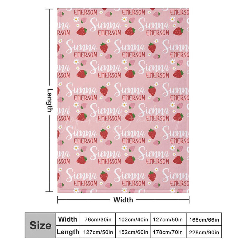 Lofaris Personalized Strawberry Blanket with Custom Name Berry Sweet Fruit Theme for Baby Girl Nursery Decor Gift