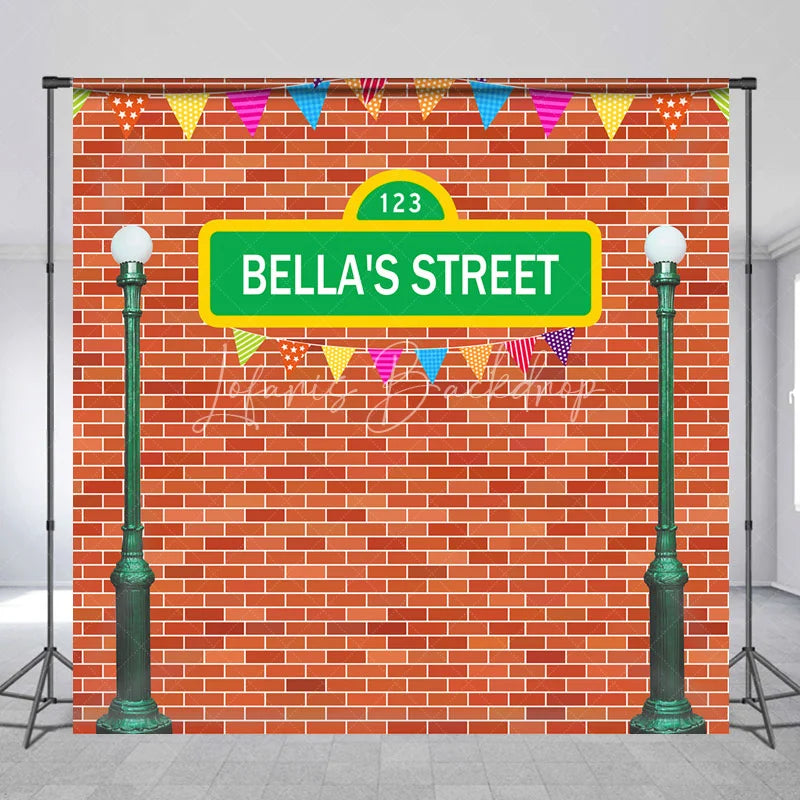 Lofaris Personalized Street Sign Birthday Backdrop Kids TV Show Inspired Brick Wall Custom Name Party Photo Booth Decor