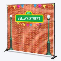 Lofaris Personalized Street Sign Birthday Backdrop Kids TV Show Inspired Brick Wall Custom Name Party Photo Booth Decor