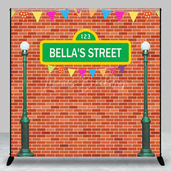 Lofaris Personalized Street Sign Birthday Backdrop Kids TV Show Inspired Brick Wall Custom Name Party Photo Booth Decor