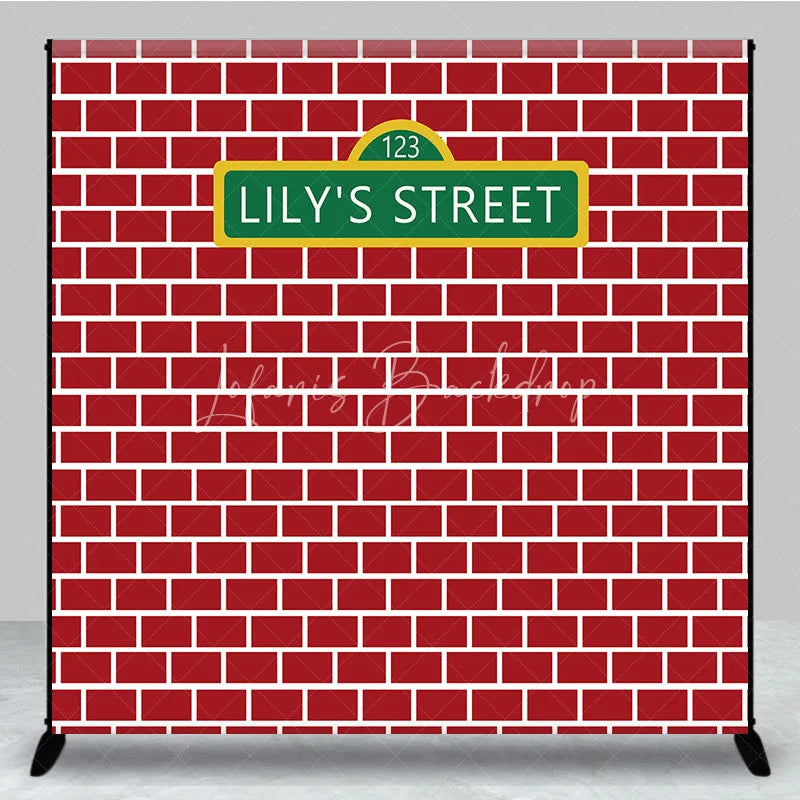 Lofaris Personalized Street Sign Red Brick Backdrop Custom Name Photography Background Urban Theme Birthday