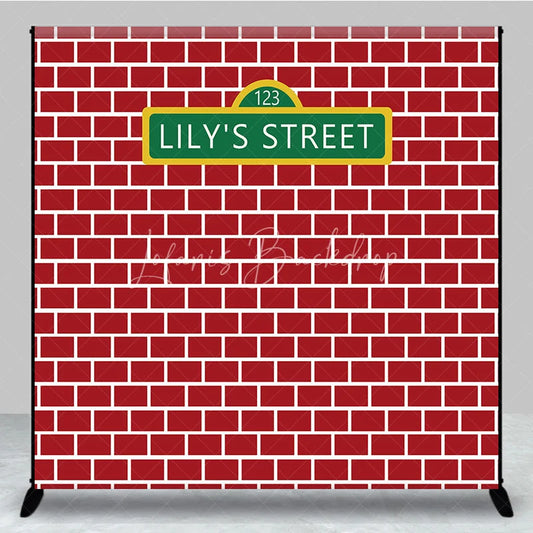 Lofaris Personalized Street Sign Red Brick Backdrop Custom Name Photography Background Urban Theme Birthday