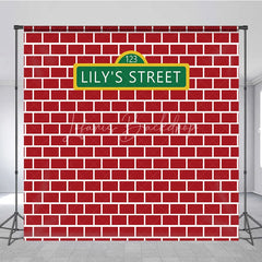 Lofaris Personalized Street Sign Red Brick Backdrop Custom Name Photography Background Urban Theme Birthday