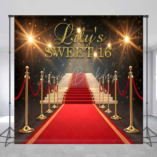 Lofaris Personalized Sweet 16 Custom Birthday Backdrop Red Carpet Hollywood Glamour and Gold Glitter Decoration