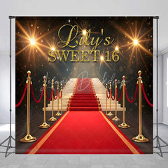 Lofaris Personalized Sweet 16 Custom Birthday Backdrop Red Carpet Hollywood Glamour and Gold Glitter Decoration