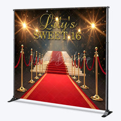 Lofaris Personalized Sweet 16 Custom Birthday Backdrop Red Carpet Hollywood Glamour and Gold Glitter Decoration