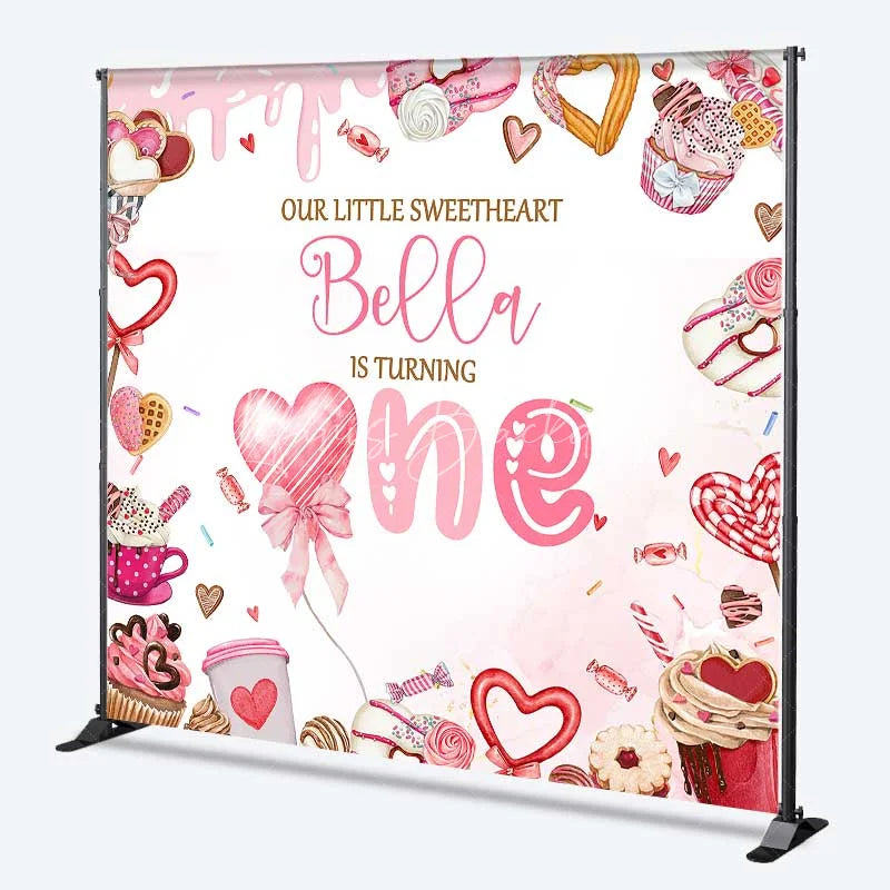 Lofaris Personalized Sweet One Birthday Backdrop Donuts and Cupcakes Sweetheart 1st Party Decoration
