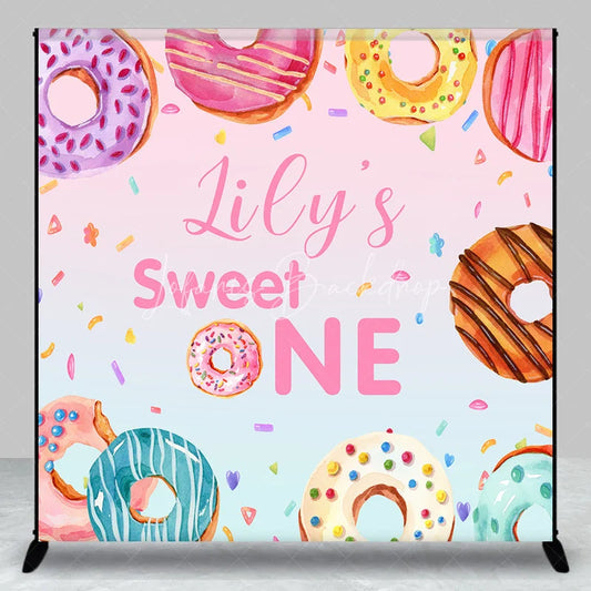 Lofaris Personalized Sweet One Donut Custom Backdrop with Watercolor Sprinkles First Birthday Party Decor