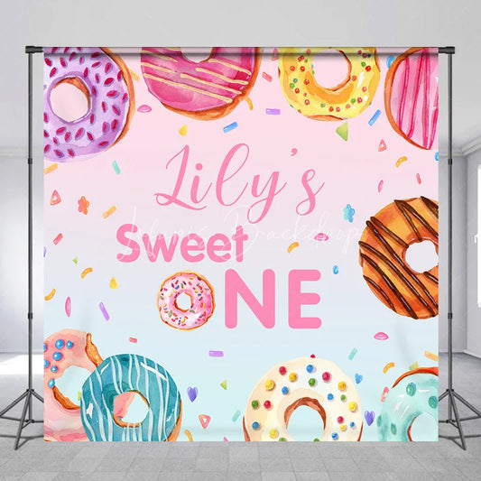 Lofaris Personalized Sweet One Donut Custom Backdrop with Watercolor Sprinkles First Birthday Party Decor
