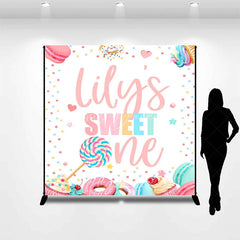 Lofaris Personalized Sweet One First Birthday Custom Backdrop Pastel Candy Dessert Theme with Macarons and Donuts
