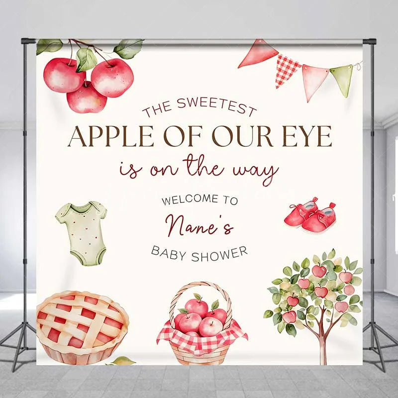 Lofaris Personalized Sweetest Apple of Our Eye Baby Shower Backdrop Red Tree and Pie Party Decoration