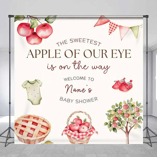 Lofaris Personalized Sweetest Apple of Our Eye Baby Shower Backdrop Red Tree and Pie Party Decoration
