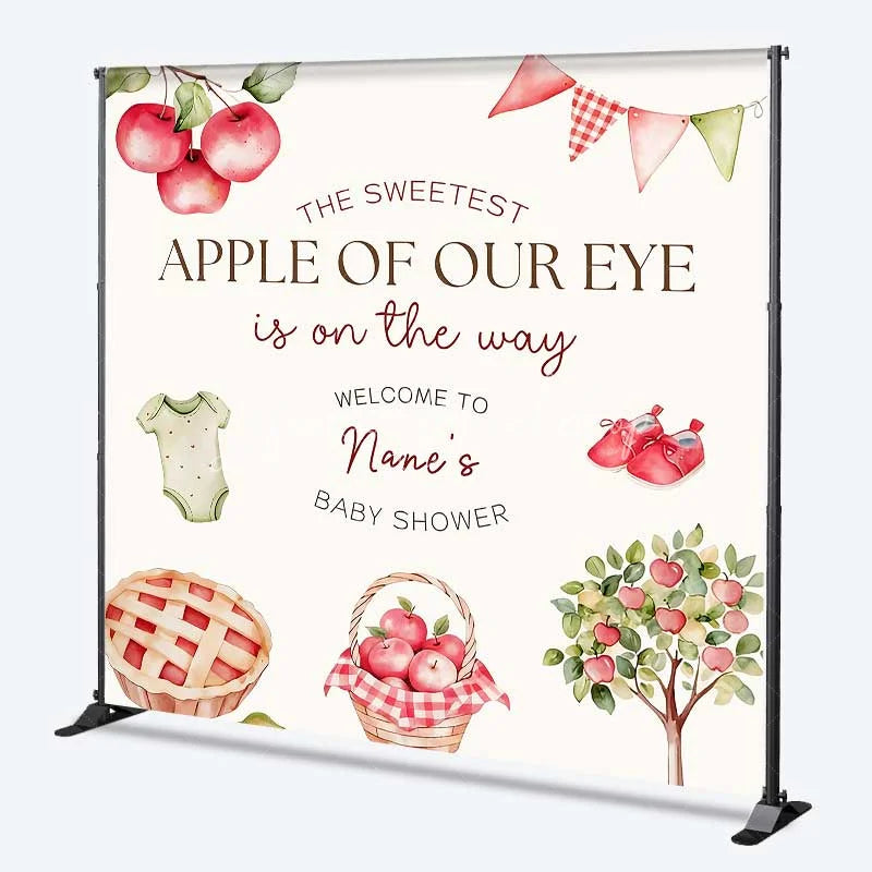 Lofaris Personalized Sweetest Apple of Our Eye Baby Shower Backdrop Red Tree and Pie Party Decoration