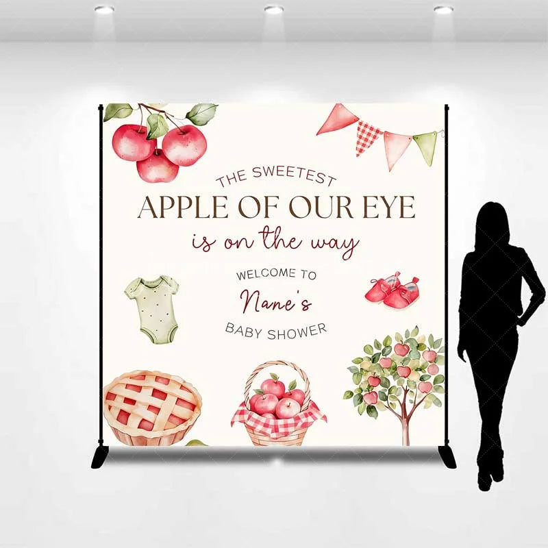 Lofaris Personalized Sweetest Apple of Our Eye Baby Shower Backdrop Red Tree and Pie Party Decoration
