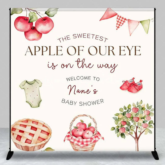 Lofaris Personalized Sweetest Apple of Our Eye Baby Shower Backdrop Red Tree and Pie Party Decoration
