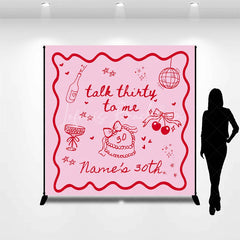 Lofaris Personalized Talk Thirty to Me 30th Birthday Backdrop Red Doodles and Cherries on Pink Background Custom Name Party Decor