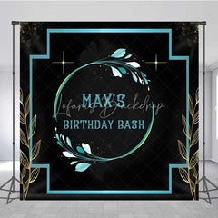 Lofaris Personalized Teal Floral Custom Birthday Backdrop Gold Frame Black Elegant Party Photography Background