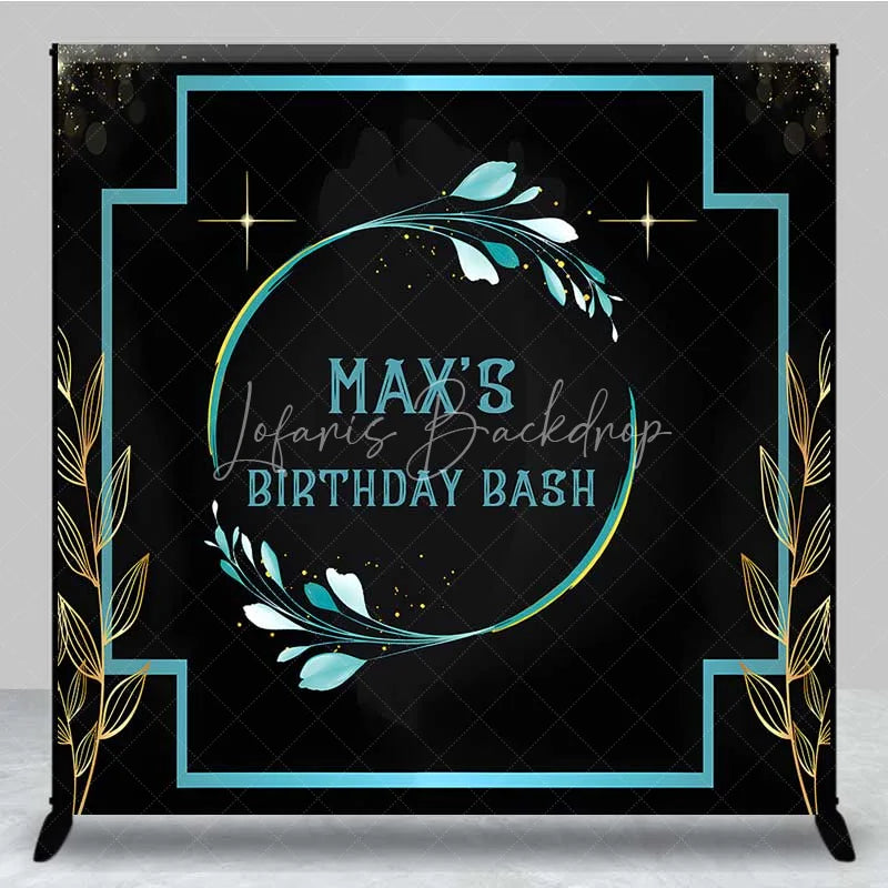 Lofaris Personalized Teal Floral Custom Birthday Backdrop Gold Frame Black Elegant Party Photography Background