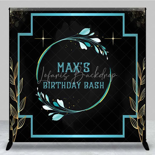 Lofaris Personalized Teal Floral Custom Birthday Backdrop Gold Frame Black Elegant Party Photography Background
