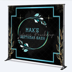 Lofaris Personalized Teal Floral Custom Birthday Backdrop Gold Frame Black Elegant Party Photography Background