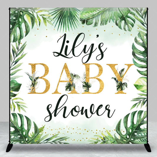 Lofaris Personalized Tropical Baby Shower Backdrop Wild Jungle with Greenery and Gold Custom Name Safari Party Decor