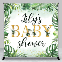 Lofaris Personalized Tropical Baby Shower Backdrop Wild Jungle with Greenery and Gold Custom Name Safari Party Decor