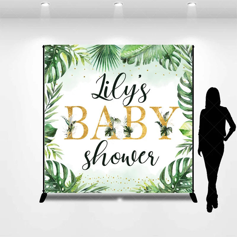 Lofaris Personalized Tropical Baby Shower Backdrop Wild Jungle with Greenery and Gold Custom Name Safari Party Decor