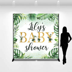 Lofaris Personalized Tropical Baby Shower Backdrop Wild Jungle with Greenery and Gold Custom Name Safari Party Decor