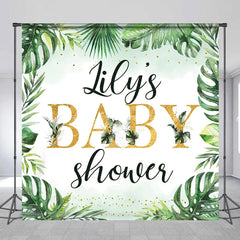 Lofaris Personalized Tropical Baby Shower Backdrop Wild Jungle with Greenery and Gold Custom Name Safari Party Decor