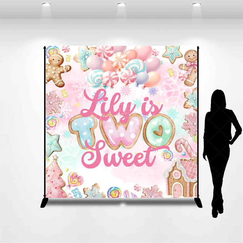 Lofaris Personalized Two Sweet 2nd Birthday Backdrop Candyland Gingerbread and Lollipop Theme Winter Shoppe Party Decor