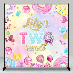 Lofaris Personalized Two Sweet Birthday Backdrop Candyland Donut and Lollipop Theme Custom Name 2nd Party for Girl
