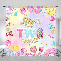 Lofaris Personalized Two Sweet Birthday Backdrop Candyland Donut and Lollipop Theme Custom Name 2nd Party for Girl