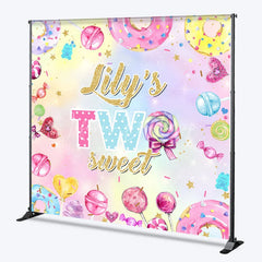 Lofaris Personalized Two Sweet Birthday Backdrop Candyland Donut and Lollipop Theme Custom Name 2nd Party for Girl