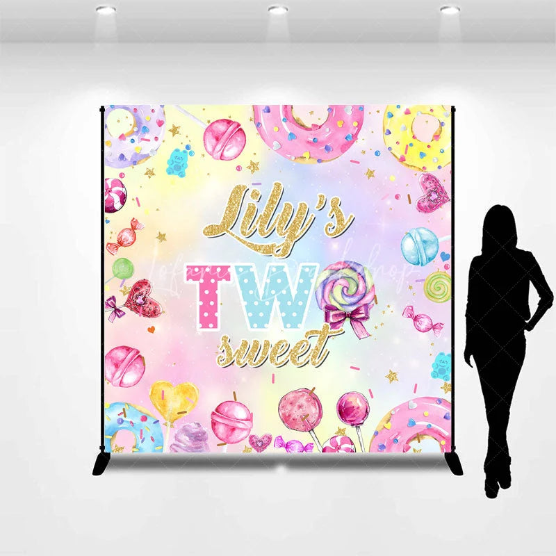 Lofaris Personalized Two Sweet Birthday Backdrop Candyland Donut and Lollipop Theme Custom Name 2nd Party for Girl