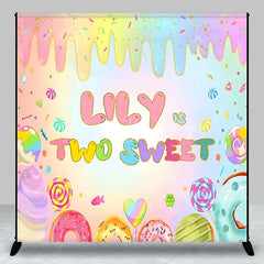 Lofaris Personalized Two Sweet Candy World Backdrop Custom Name Pastel Rainbow Donut Party Banner