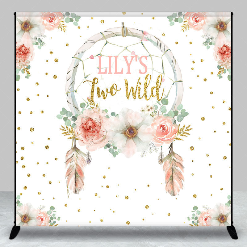 Lofaris Personalized Two Wild 2nd Birthday Backdrop Boho Floral Dreamcatcher Theme Custom Name Party Decor for Girl