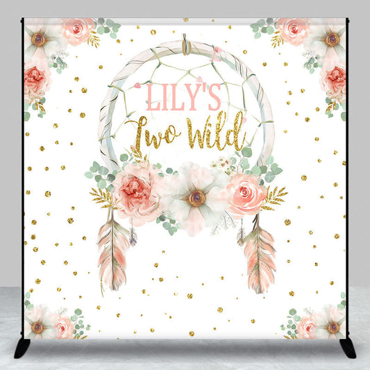 Lofaris Personalized Two Wild 2nd Birthday Backdrop Boho Floral Dreamcatcher Theme Custom Name Party Decor for Girl