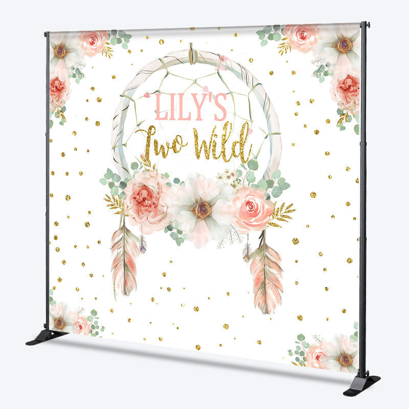 Lofaris Personalized Two Wild 2nd Birthday Backdrop Boho Floral Dreamcatcher Theme Custom Name Party Decor for Girl