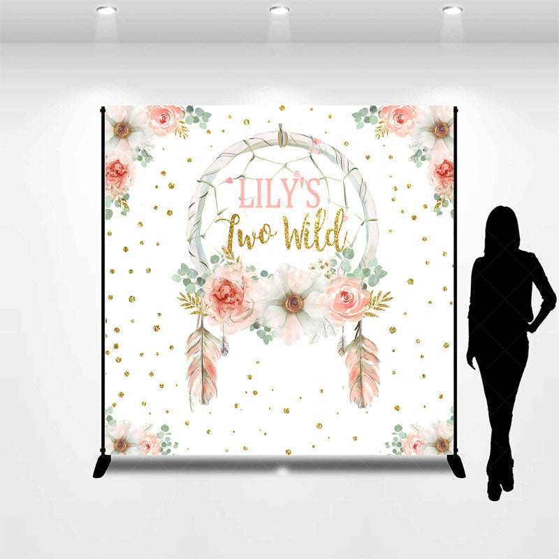 Lofaris Personalized Two Wild 2nd Birthday Backdrop Boho Floral Dreamcatcher Theme Custom Name Party Decor for Girl