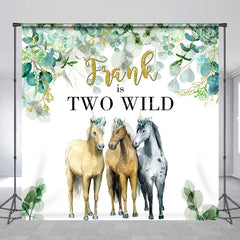 Lofaris Personalized Two Wild Birthday Backdrop with Horses Eucalyptus Greenery Custom Name Boho 2nd Party Decor