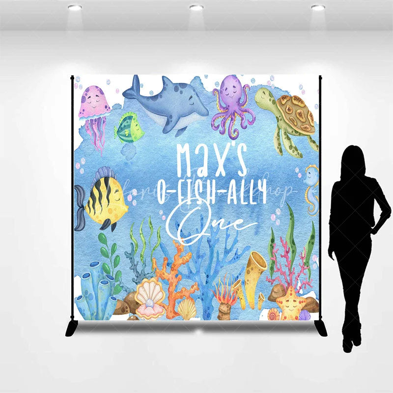 Lofaris Personalized Under the Sea 1st Birthday Backdrop Watercolor Ocean Animals Background O-FISH-ALLY ONE Decor