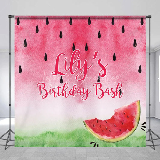 Lofaris Personalized Watermelon Birthday Bash Custom Backdrop Vibrant Pink and Green Summer Party Decor