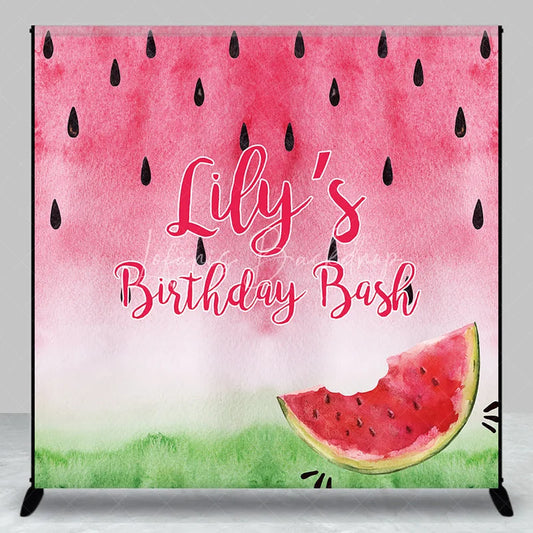 Lofaris Personalized Watermelon Birthday Bash Custom Backdrop Vibrant Pink and Green Summer Party Decor