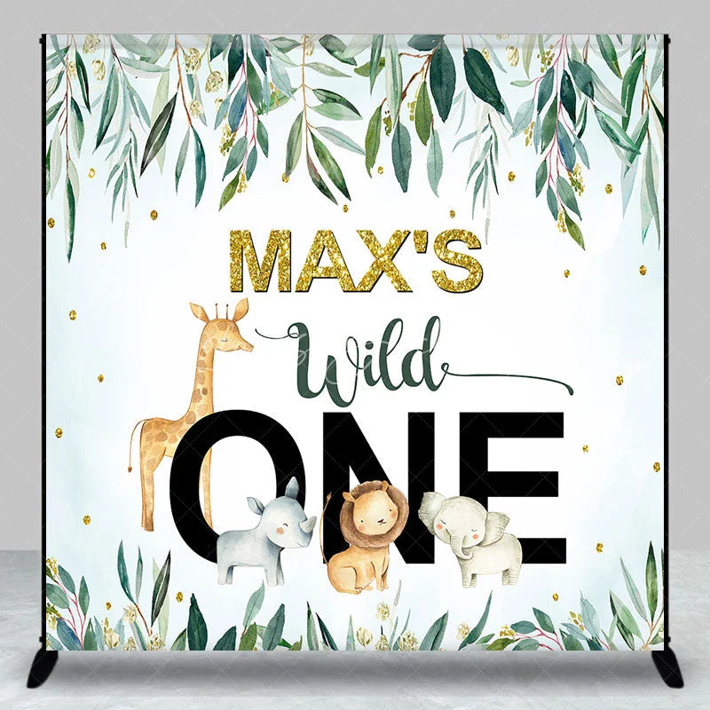 Lofaris Personalized Wild One Custom Birthday Backdrop Watercolor Jungle Animals and Green Leaves 1st Decor