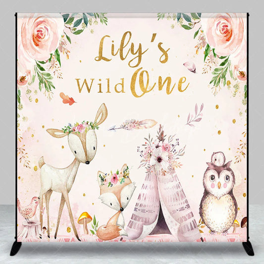 Lofaris Personalized Wild One First Birthday Backdrop Boho Woodland Animals with Fox and Deer Custom Name Party for Girl