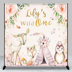 Lofaris Personalized Wild One First Birthday Backdrop Boho Woodland Animals with Fox and Deer Custom Name Party for Girl