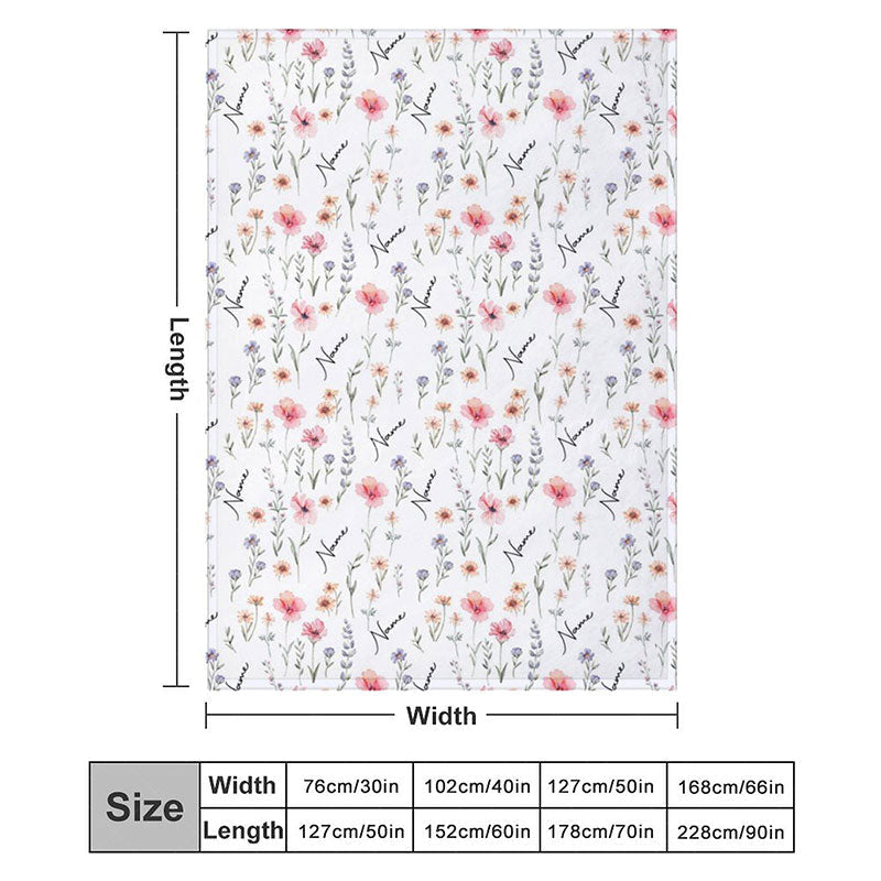 Lofaris Personalized Wildflower Floral Blanket with Custom Name Botanical Meadow for Baby Girl Nursery Decor Gift