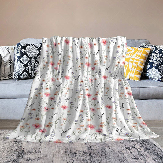 Lofaris Personalized Wildflower Floral Blanket with Custom Name Botanical Meadow for Baby Girl Nursery Decor Gift