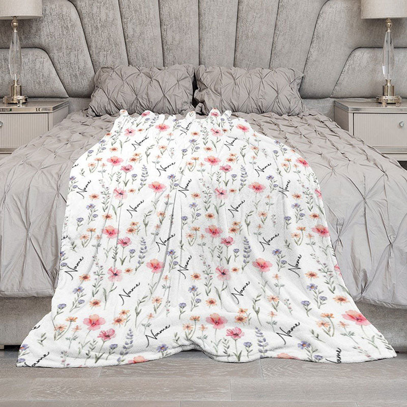 Lofaris Personalized Wildflower Floral Blanket with Custom Name Botanical Meadow for Baby Girl Nursery Decor Gift